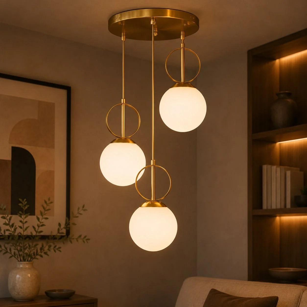 Suspension Trio Globes Opalins