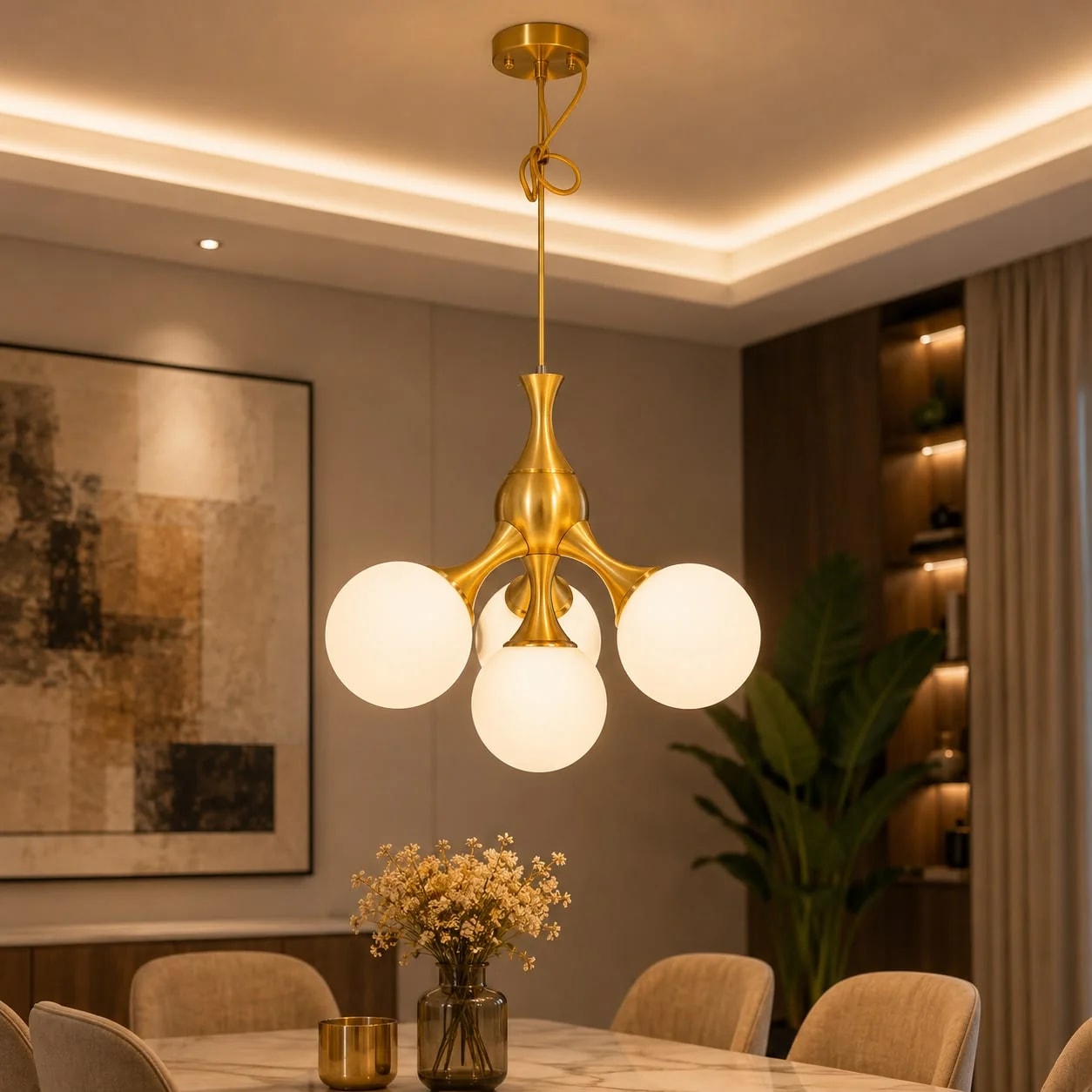 Lustre Floral Quadri Globe Blanc