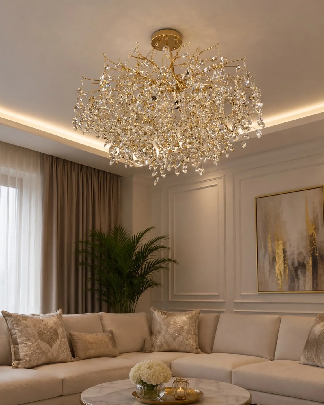Lustre Cristal Bouquet Doré