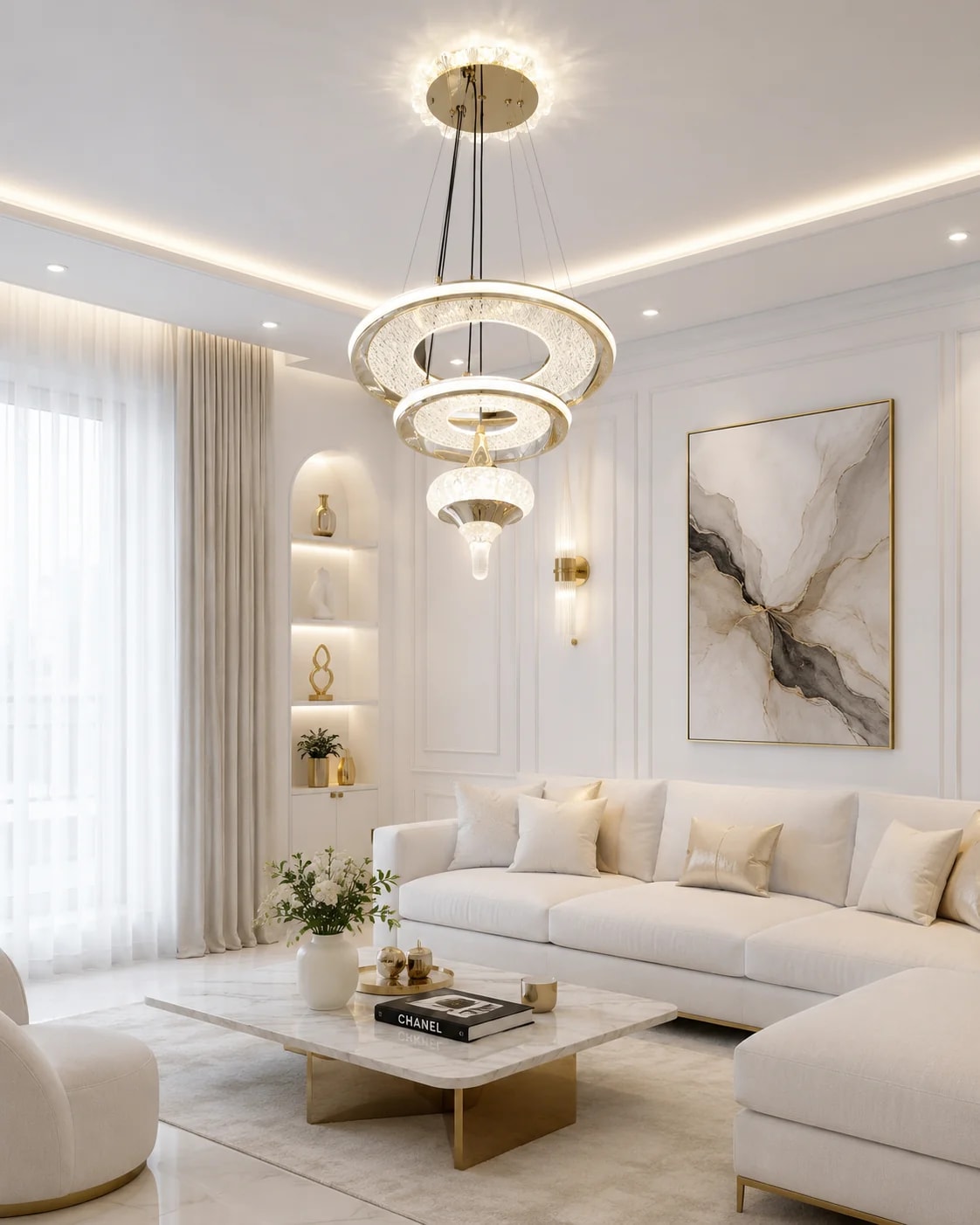 Lustre Anneaux Cristal Édition Blanche