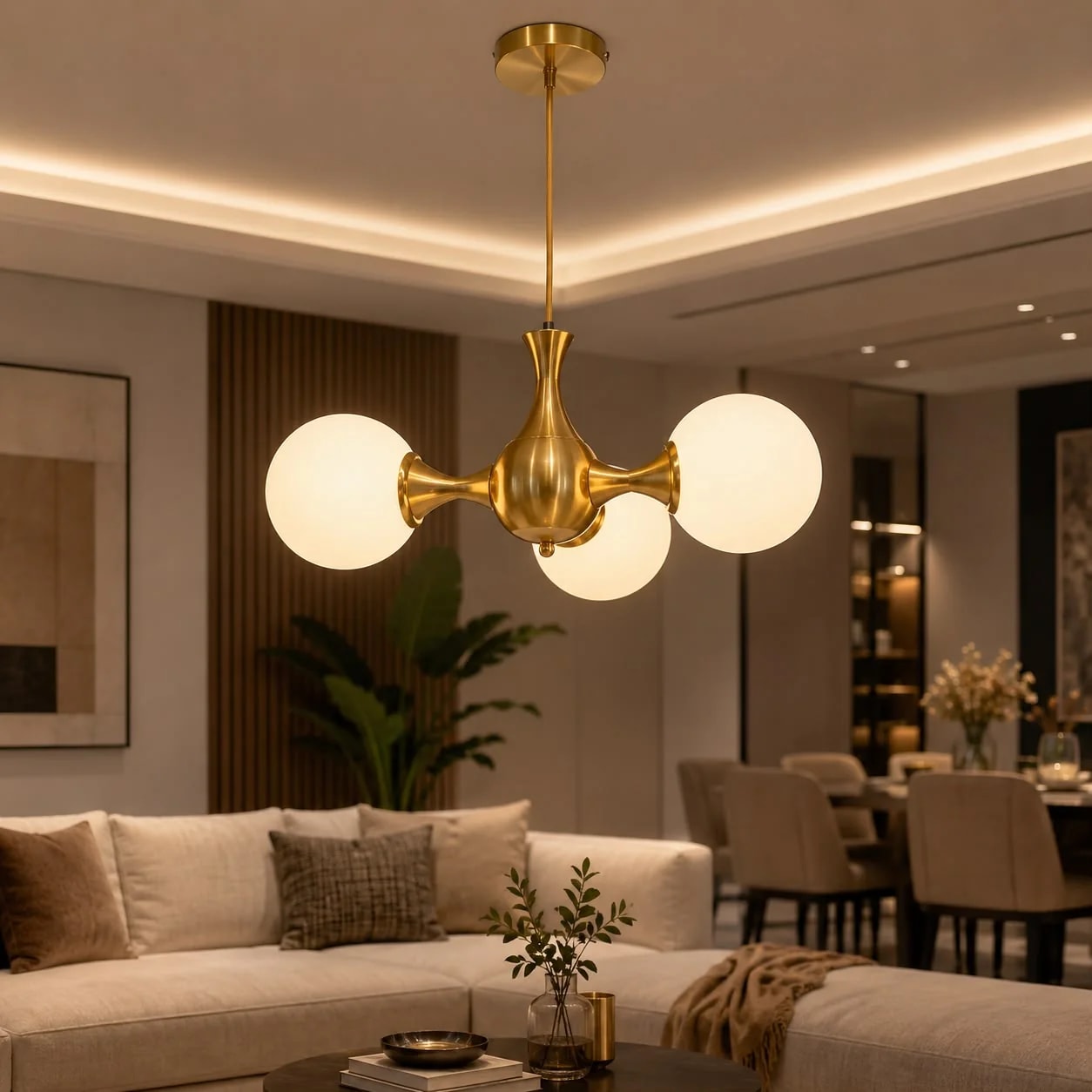 Lustre Cluster Trois Globes Opalins